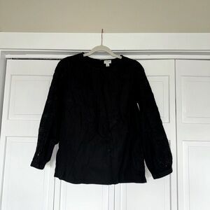 JCREW Eyelet Sleeve Long Sleeve Blouse